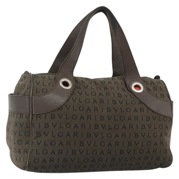 BVLGARI Logo Mania Hand Bag Canvas Brown Silver Auth bs34748