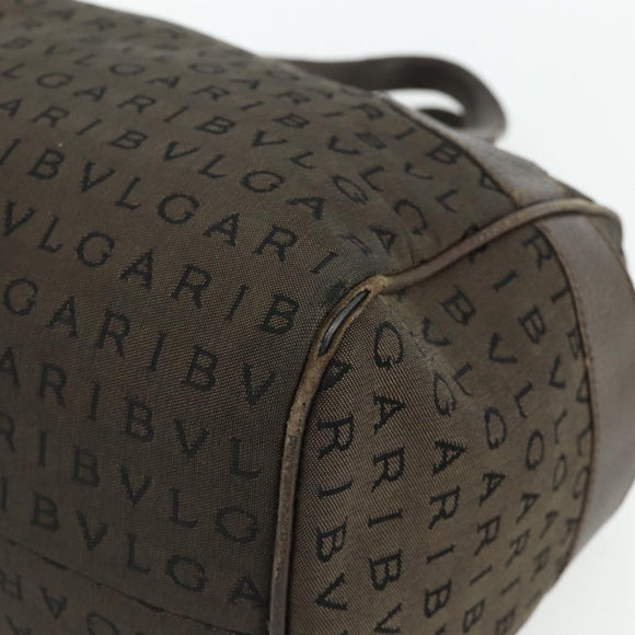 BVLGARI Logo Mania Hand Bag Canvas Brown Silver Auth bs34748
