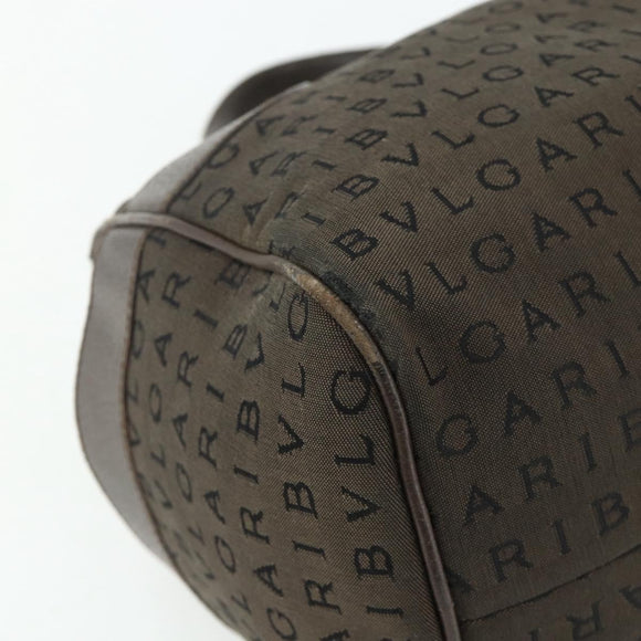 BVLGARI Logo Mania Hand Bag Canvas Brown Silver Auth bs34748
