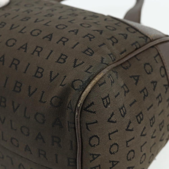 BVLGARI Logo Mania Hand Bag Canvas Brown Silver Auth bs34748