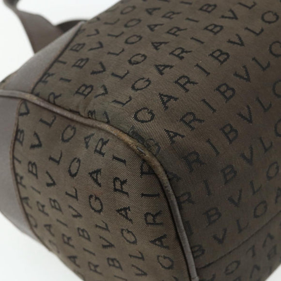 BVLGARI Logo Mania Hand Bag Canvas Brown Silver Auth bs34748