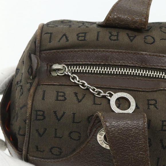 BVLGARI Logo Mania Hand Bag Canvas Brown Silver Auth bs34748