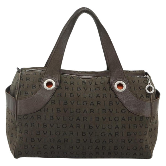 BVLGARI Logo Mania Hand Bag Canvas Brown Silver Auth bs34748