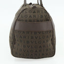 BVLGARI Logo Mania Hand Bag Canvas Brown Silver Auth bs34748-3