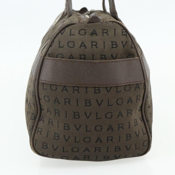 BVLGARI Logo Mania Hand Bag Canvas Brown Silver Auth bs34748