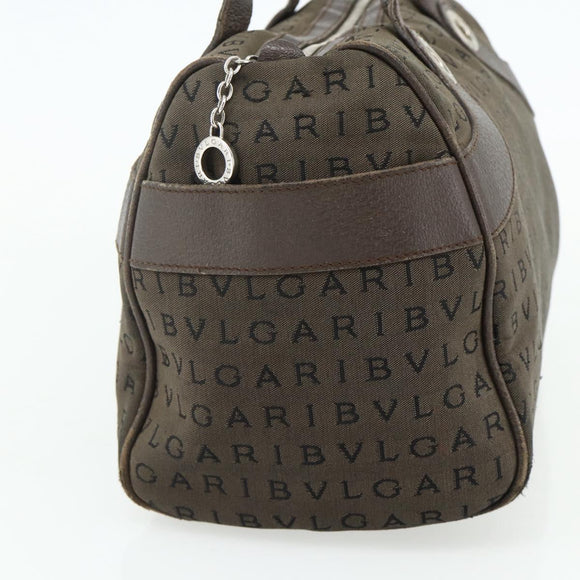 BVLGARI Logo Mania Hand Bag Canvas Brown Silver Auth bs34748