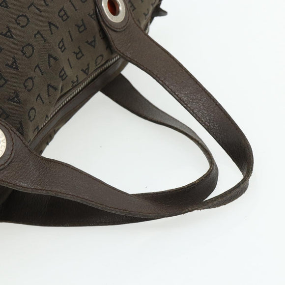 BVLGARI Logo Mania Hand Bag Canvas Brown Silver Auth bs34748