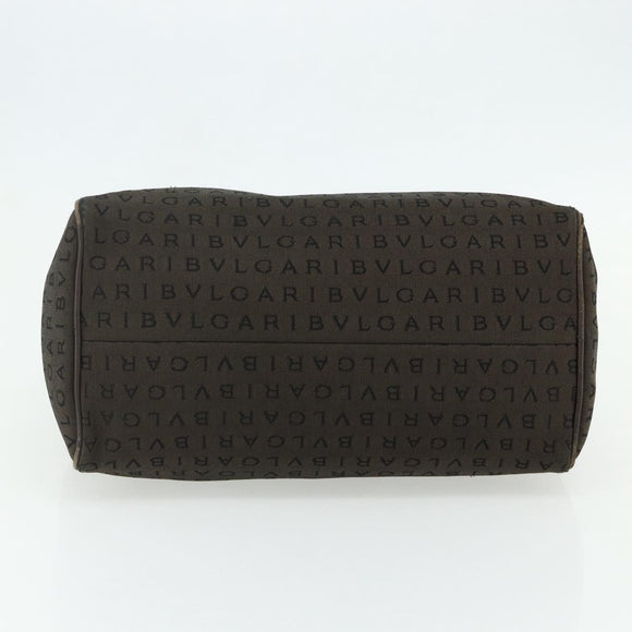 BVLGARI Logo Mania Hand Bag Canvas Brown Silver Auth bs34748