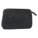 CHANEL Coin Purse Caviar Skin Black Gold CC Auth bs34754-1