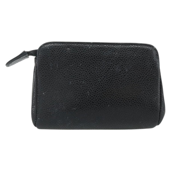 CHANEL Coin Purse Caviar Skin Black Gold CC Auth bs34754