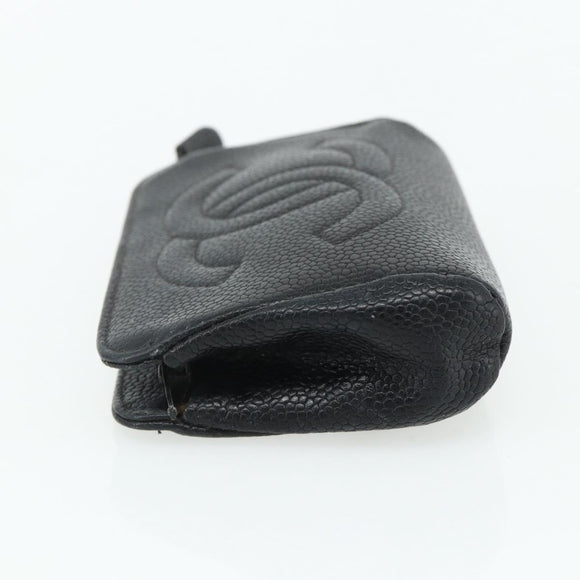 CHANEL Coin Purse Caviar Skin Black Gold CC Auth bs34754