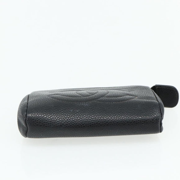 CHANEL Coin Purse Caviar Skin Black Gold CC Auth bs34754