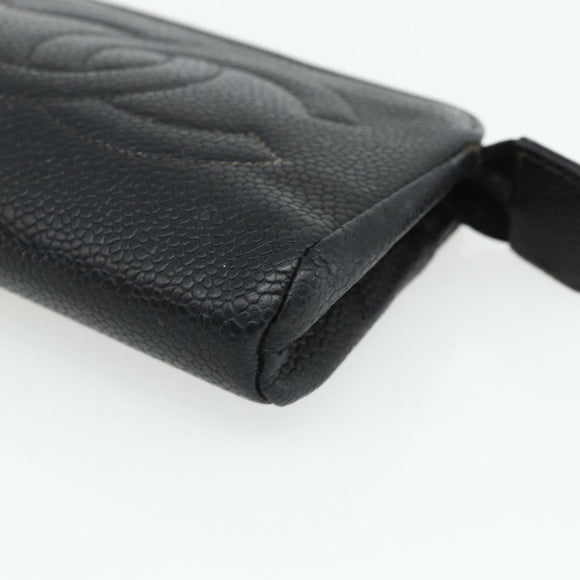 CHANEL Coin Purse Caviar Skin Black Gold CC Auth bs34754