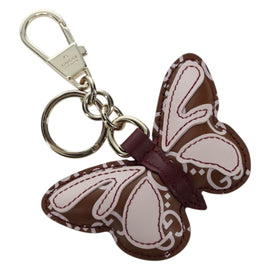 GUCCI GG Embossed Leather Butterfly Bag Charm Brown Gold Auth bs34756M