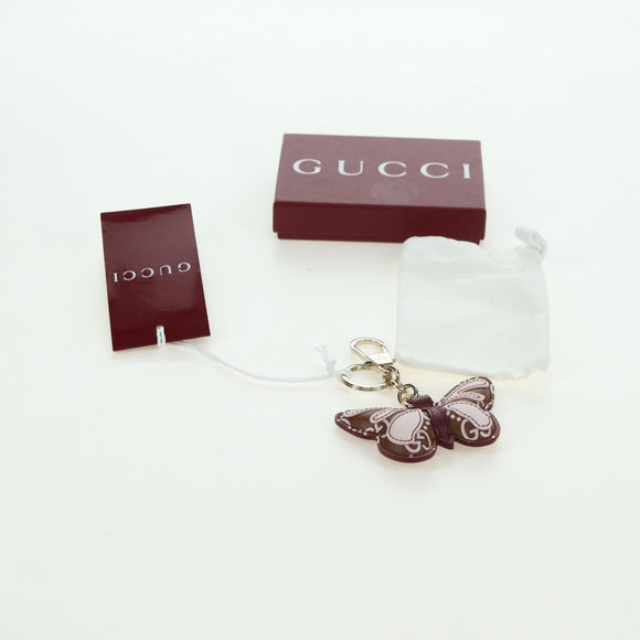 GUCCI GG Geprägtes Leder Schmetterling Taschenanhänger Braun Gold Authentisch bs34756M