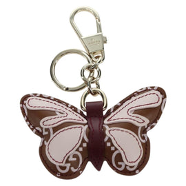 GUCCI GG Embossed Leather Butterfly Bag Charm Brown Gold Auth bs34756M - 0