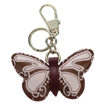 GUCCI GG Embossed Leather Butterfly Bag Charm Brown Gold Auth bs34756M - 0