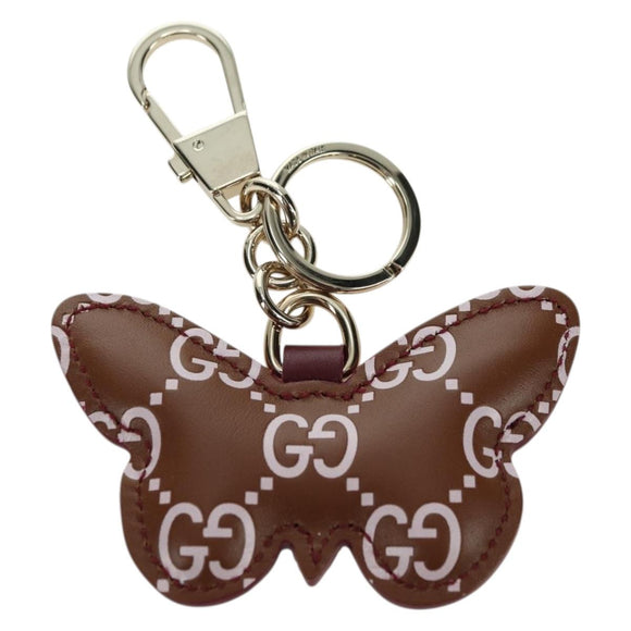 GUCCI GG Geprägtes Leder Schmetterling Taschenanhänger Braun Gold Authentisch bs34756M