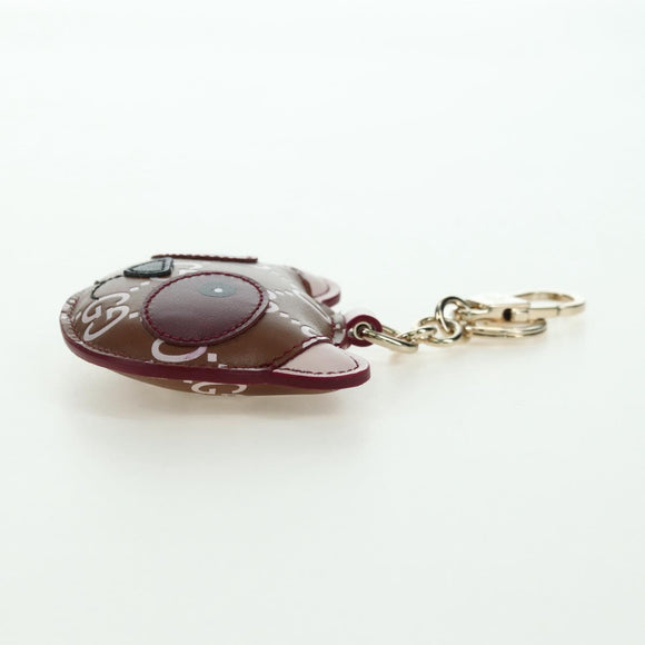 GUCCI GG Embossed Leather Panda Bag Charm Leather Brown Gold Auth bs34757M
