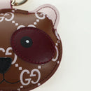 GUCCI GG Embossed Leather Panda Bag Charm Leather Brown Gold Auth bs34757M-3