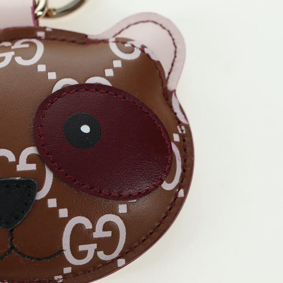 GUCCI GG Embossed Leather Panda Bag Charm Leather Brown Gold Auth bs34757M