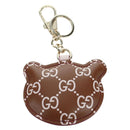 GUCCI GG Embossed Leather Panda Bag Charm Leather Brown Gold Auth bs34757M-5