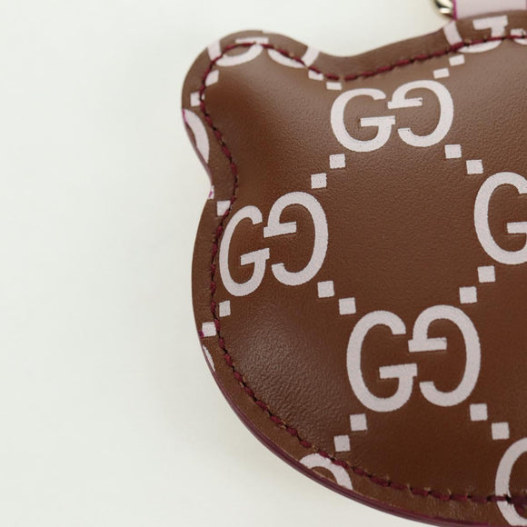 GUCCI GG Embossed Leather Panda Bag Charm Leather Brown Gold Auth bs34757M