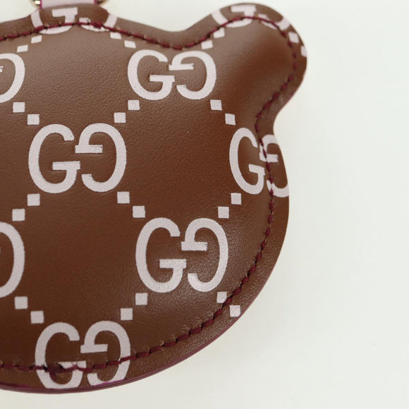 GUCCI GG Embossed Leather Panda Bag Charm Leather Brown Gold Auth bs34757M