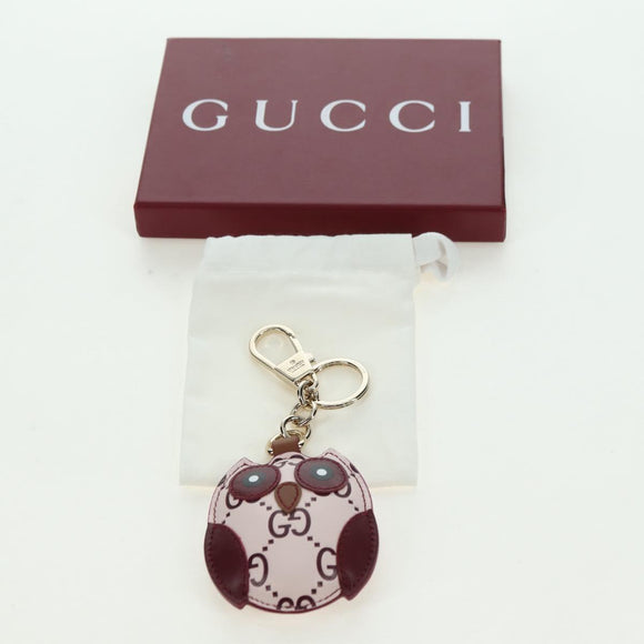 GUCCI GG geprägter Leder Eulen Taschenanhänger Leder Rosa Gold Auth bs34758M