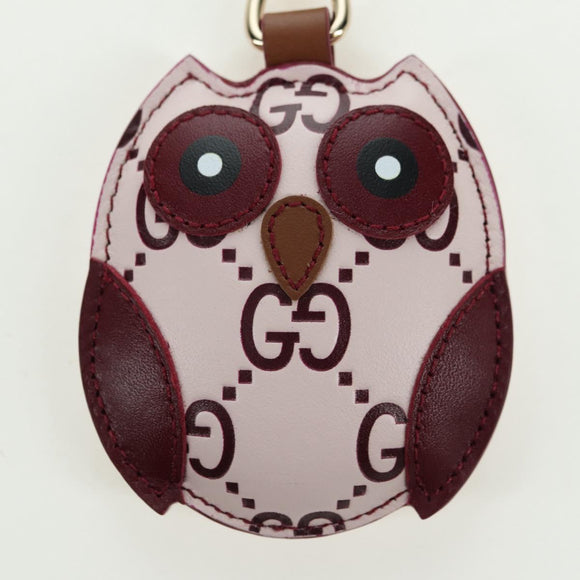 GUCCI GG geprägter Leder Eulen Taschenanhänger Leder Rosa Gold Auth bs34758M
