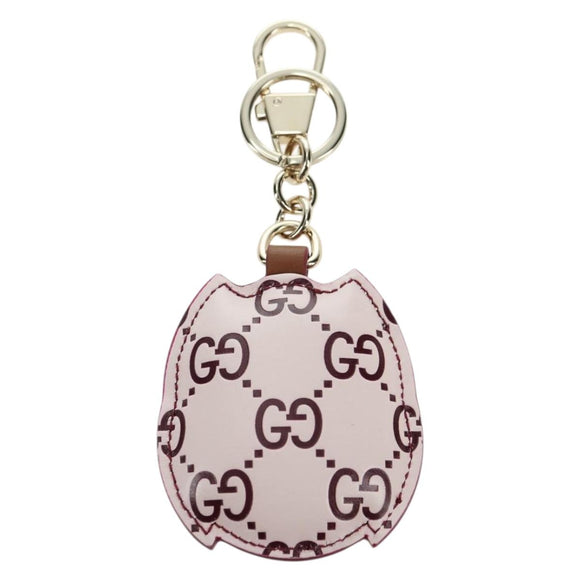 GUCCI GG geprägter Leder Eulen Taschenanhänger Leder Rosa Gold Auth bs34758M