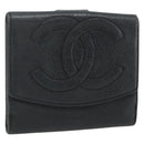 CHANEL Bifold Wallet Caviar Skin Black Gold CC Auth bs34761-1