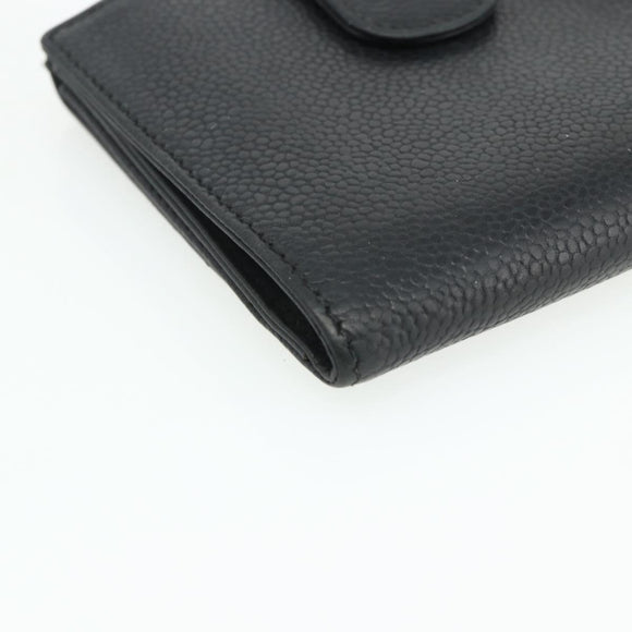 CHANEL Bifold Wallet Caviar Skin Black Gold CC Auth bs34761