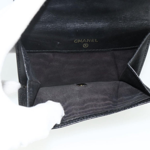 CHANEL Bifold Wallet Caviar Skin Black Gold CC Auth bs34761