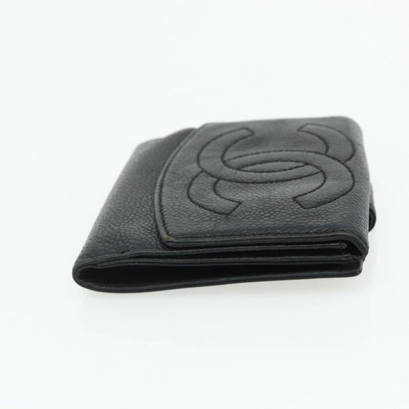 CHANEL Bifold Wallet Caviar Skin Black Gold CC Auth bs34761