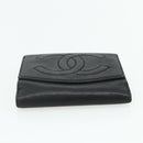 CHANEL Bifold Wallet Caviar Skin Black Gold CC Auth bs34761-6