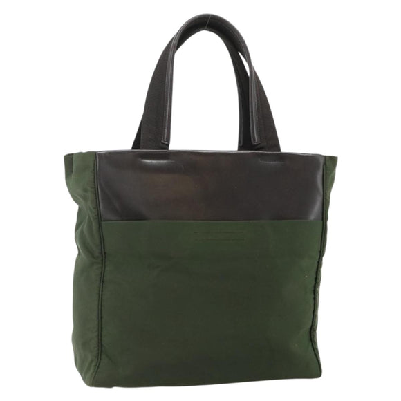 PRADA Tote Bag Nylon Khaki Silver Auth bs34763