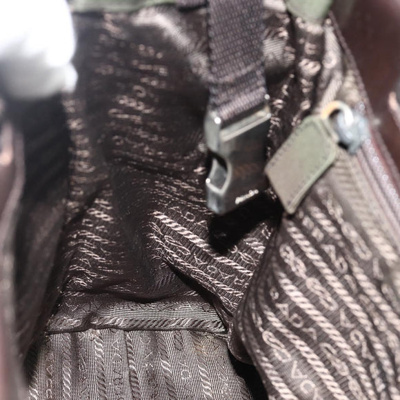 PRADA Tote Bag Nylon Khaki Silver Auth bs34763