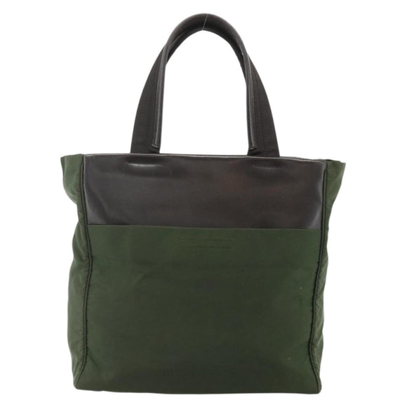 PRADA Tote Bag Nylon Khaki Silver Auth bs34763