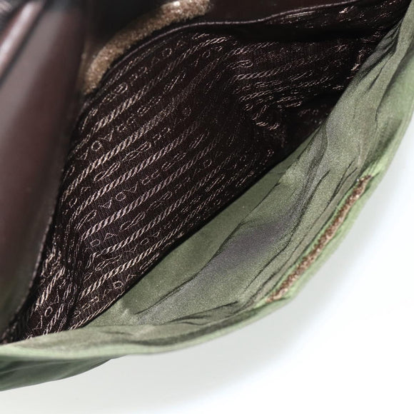 PRADA Tote Bag Nylon Khaki Silver Auth bs34763