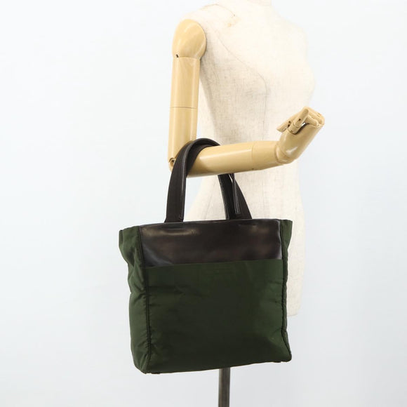 PRADA Tote Bag Nylon Khaki Silver Auth bs34763