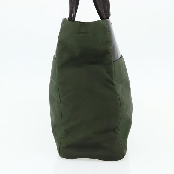 PRADA Tote Bag Nylon Khaki Silver Auth bs34763