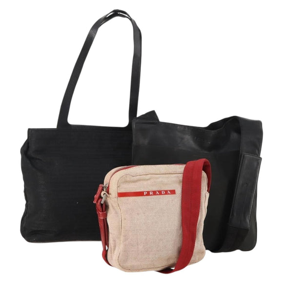 PRADA Sports Line Shoulder Bag Nylon Canvas 3 Set Black Red Auth bs34765