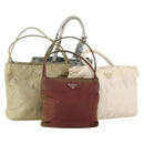 PRADA Hand Bag Nylon 4 Set White Khaki Light Blue Auth bs34766-1