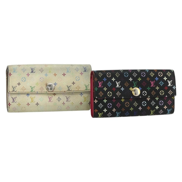 LOUIS VUITTON Multicolor Portefeuille Sarah 2 Set White Black Auth bs34773
