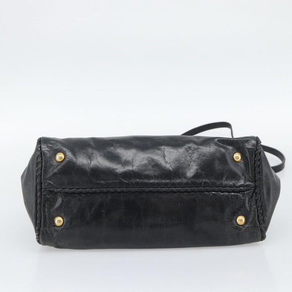 PRADA Handtasche Leder 2way Schwarz Gold Auth bs34775