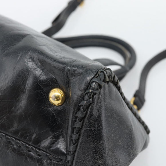 PRADA Handtasche Leder 2way Schwarz Gold Auth bs34775