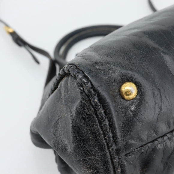 PRADA Handtasche Leder 2way Schwarz Gold Auth bs34775