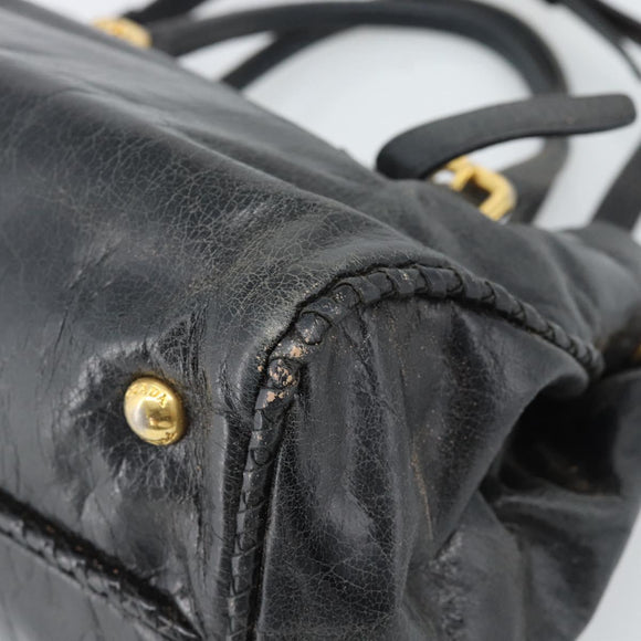 PRADA Handtasche Leder 2way Schwarz Gold Auth bs34775