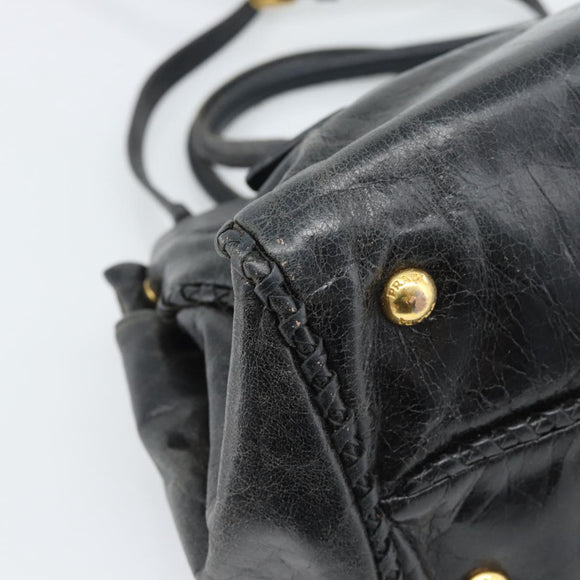 PRADA Handtasche Leder 2way Schwarz Gold Auth bs34775